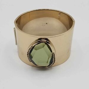 KC ( Kenneth Cole?) Wide Hinged Large Green Stone Bangle